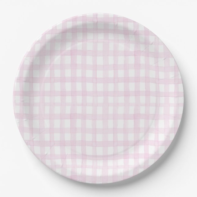 Assiettes En Carton Preppy Grandmillennial Dolly and Me Pink En vichy (Devant)