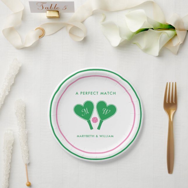Assiettes En Carton Preppy Green and Pink Wedding Pickleball (Mariage)