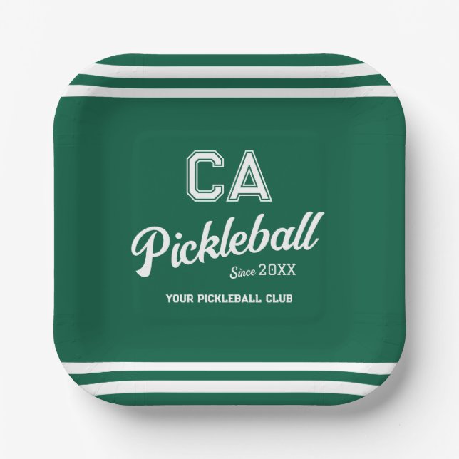 Assiettes En Carton Preppy Green Pickleball Club Custom Crest Party (Recto)