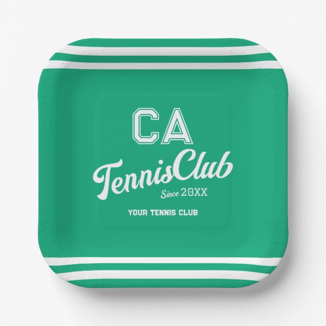 Assiettes En Carton Preppy Green Tennis Club Custom Crest Party (Recto)