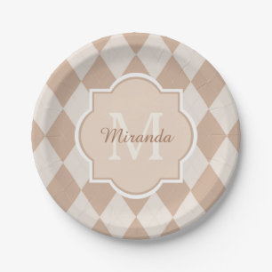 Assiettes En Carton Preppy Light Jacquard Brown Girly Monogramme et no