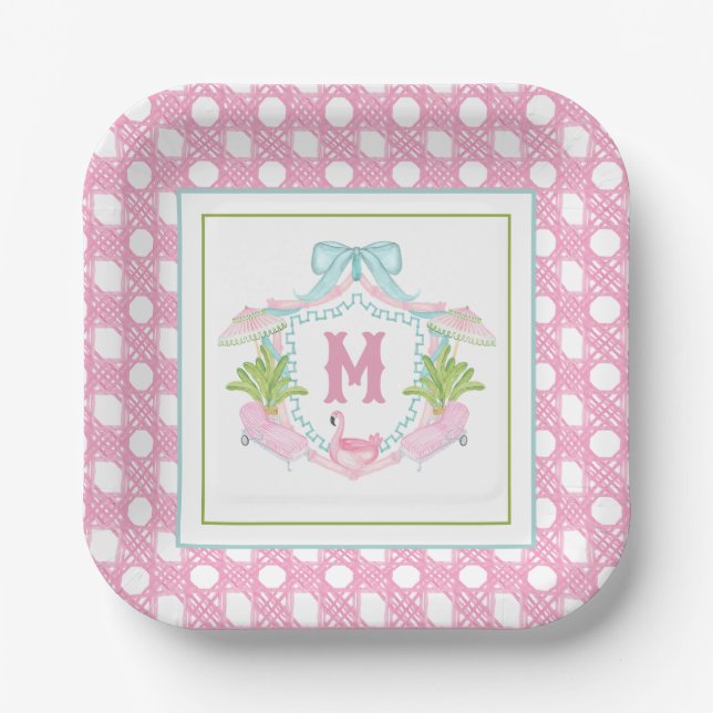 Assiettes En Carton Preppy Palm Beach Monogram Crest (Recto)