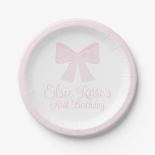 Assiettes En Carton Preppy Pink Bow Grandmillennial Premier anniversai