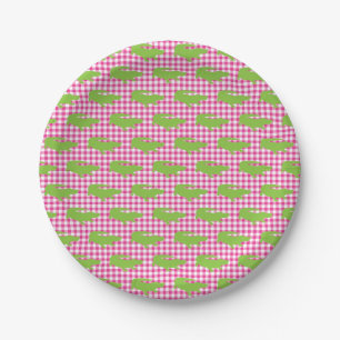 Assiettes En Carton Preppy rose En vichy vert Alligator Sud amusant