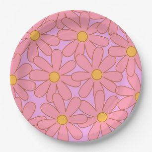 Assiettes En Carton Preppy rose violet Floral simple Motif de fleurs