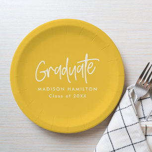 Assiettes En Carton Preppy Script Graduation Jaune