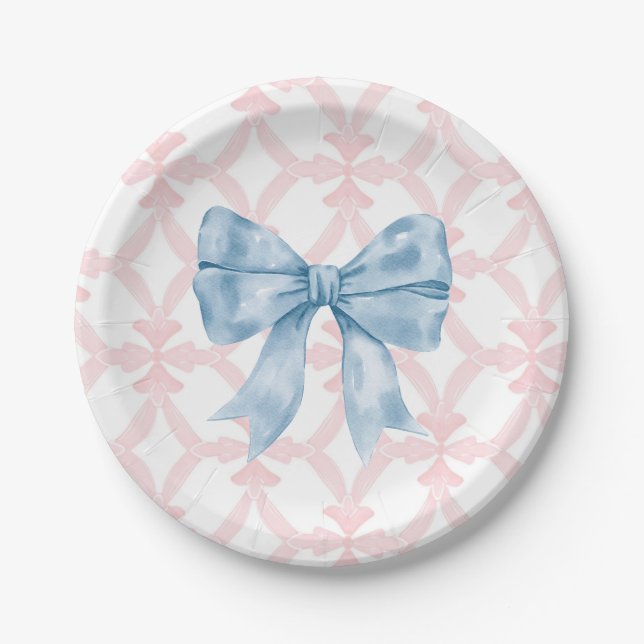 Assiettes En Carton Preppy Southern Blue Bow Girl Baby shower (Devant)