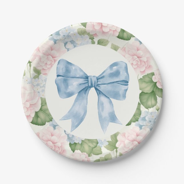 Assiettes En Carton Preppy Southern Blue Bow Girl Baby shower (Devant)