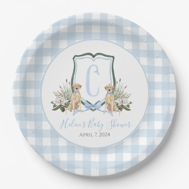 Assiettes En Carton Preppy Southern Blue Boy Baby shower Chien (Devant)