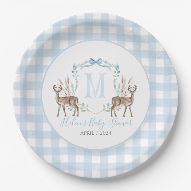 Assiettes En Carton Preppy Southern Blue Boy Deer Baby shower (Devant)
