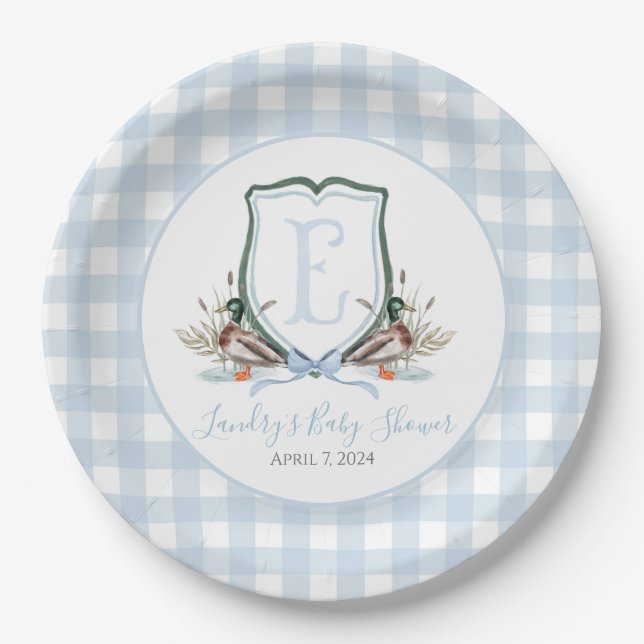 Assiettes En Carton Préppy Southern Blue Boy Duck Baby shower (Devant)