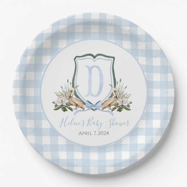 Assiettes En Carton Preppy Southern Blue Boy Pelican Baby shower (Devant)