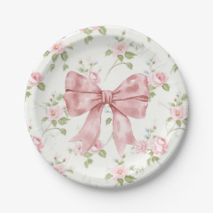 Assiettes En Carton Preppy Southern Pink Bow Girl Baby shower