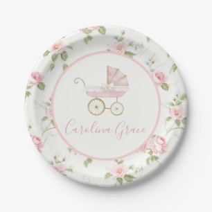 Assiettes En Carton Preppy Southern Rose Floral Girl Baby shower