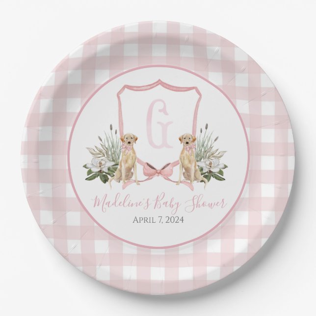 Assiettes En Carton Preppy Southern Rose Girl Baby shower chien (Devant)