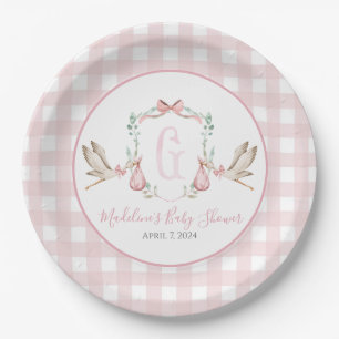 Assiettes En Carton Preppy Southern Rose Girl Baby shower de cigogne