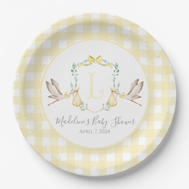 Assiettes En Carton Préppy Southern Yellow Stork Baby shower (Devant)