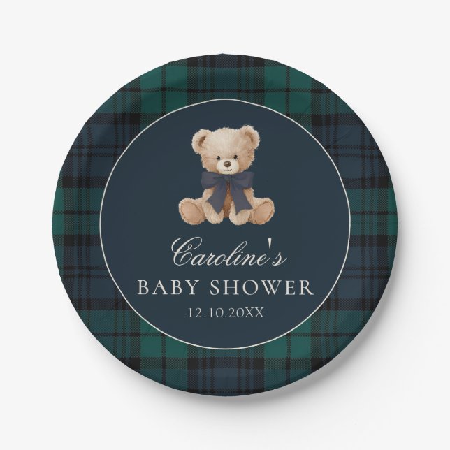 Assiettes En Carton Preppy Teddy Bear Baby Shower Paper Plates (Devant)