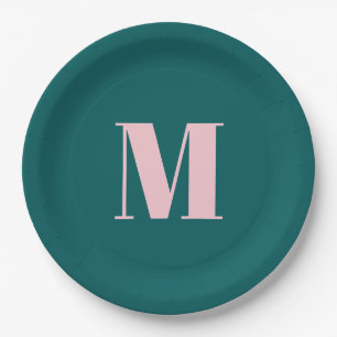 Assiettes En Carton Preppy Turquoise rose moderne Feminine Monogramme