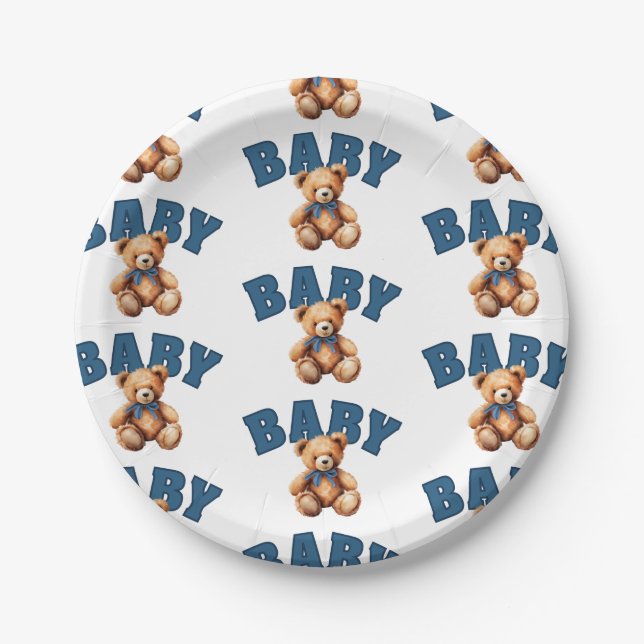 Assiettes En Carton Preppy Varsity Teddy Bear Baby Shower (Devant)