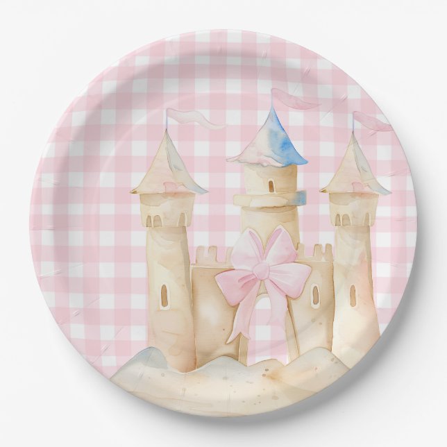 Assiettes En Carton Preppy Watercolor Beach Sand Castle Party (Devant)