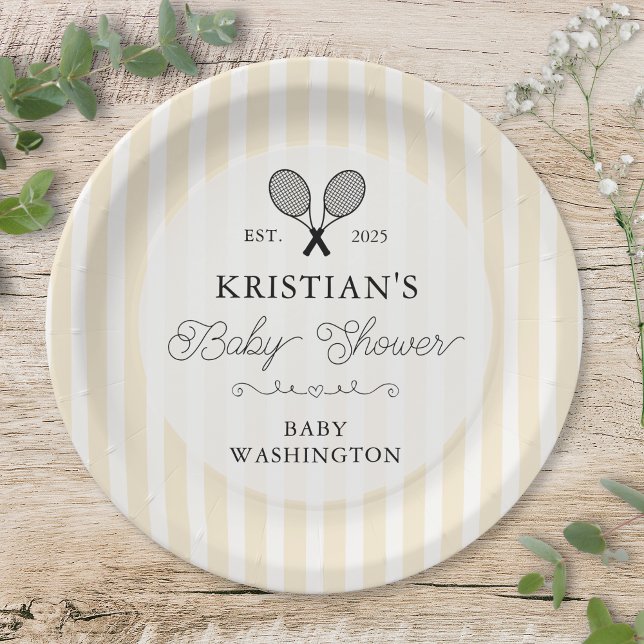 Assiettes En Carton Preppy Yellow Tennis Country Club Baby shower (elegant pastel yellow tennis theme baby shower paper plates for chic country club birthday party)