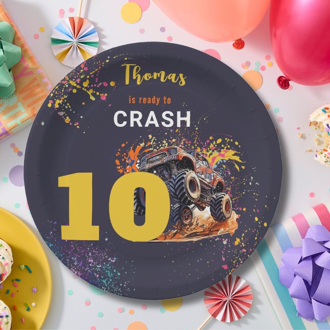 Assiettes En Carton Prêt à écraser monster camion sombre anniversaire (Créateur téléchargé)