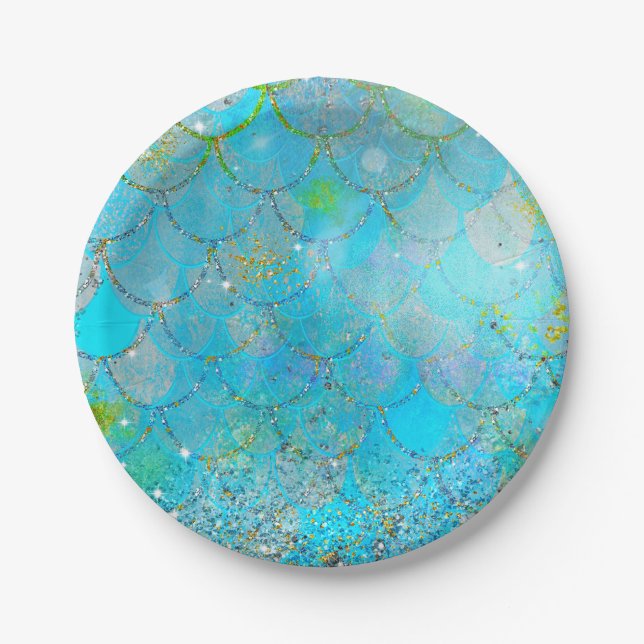 Assiettes En Carton Pretty Iridescente Pearl Shimmer Mermaid Scales (Devant)