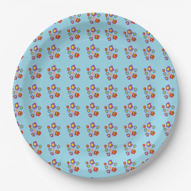 Assiettes En Carton Pretty Ladybug and Flowers Light Blue Pattern (Devant)