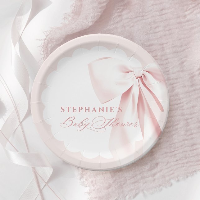 Assiettes En Carton Pretty Pink Bow Baby Shower Paper Plates (Créateur téléchargé)