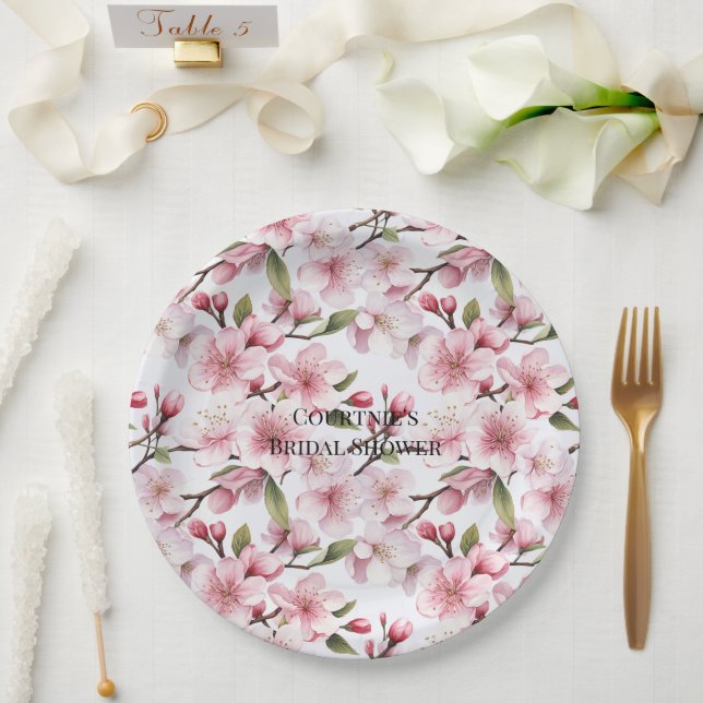 Assiettes En Carton Pretty Pink Cherry Blossom Flowers Bridal Shower (Mariage)