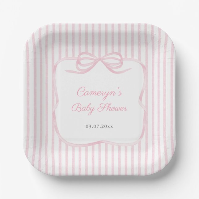 Assiettes En Carton Pretty Pink Ribbon Bow Baby Shower For Girl Party (Recto)