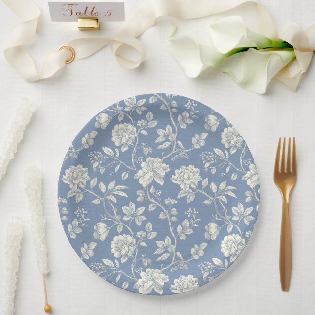 Assiettes En Carton Pretty Romantic Blue Cream Flowers Bridal Shower (Mariage)