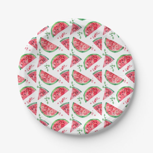 Assiettes En Carton Pretty Watercolor Watermelon (Devant)