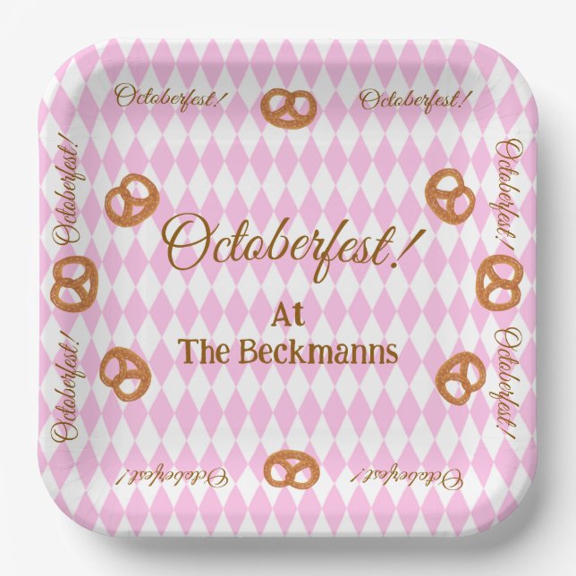 Assiettes En Carton Pretzels Bavarois Rose Octoberfest Personnaliser (Recto)