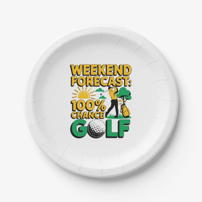 Assiettes En Carton Prévision de fin de semaine 100% Chance de golf (Devant)