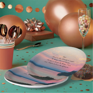 Assiettes En Carton Prière Serenity Coucher de soleil sur la mer rose