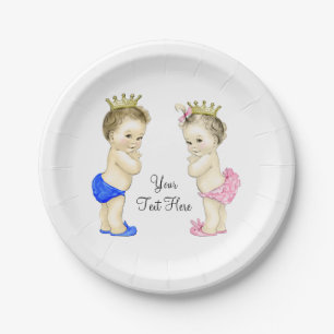 Assiettes En Carton Prince et princesse Boy et bébé jumeau de fille