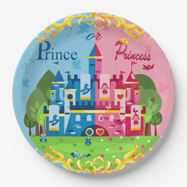 Assiettes En Carton Prince ou Princesse Sexe Révéler Plaques 9" (Devant)