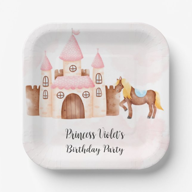 Assiettes En Carton Princess Castle et Horse Custom Birthday Party (Recto)