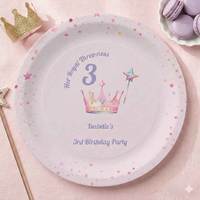 Assiettes En Carton Princess Crown 3rd Birthday Royal Threeness (Créateur téléchargé)
