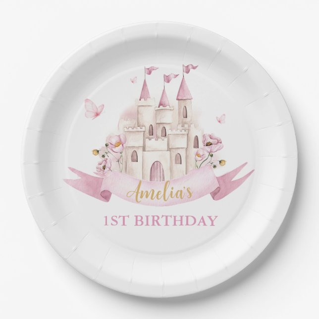 Assiettes En Carton Princess Fairytale Castle Plaque papier d'annivers (Devant)