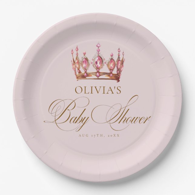 Assiettes En Carton Princess Gold Pink Girl Baby Shower (Devant)