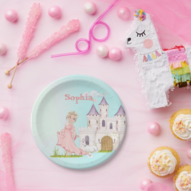 Assiettes En Carton Princess Unicorn Pink Blue Castle mignonne Anniver (Fête)