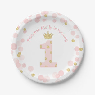 Assiettes En Carton Princesse 1er Anniversaire Pink Gold Confetti