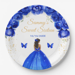 Assiettes En Carton Princesse à peau foncée bleu foncé Sweet Sixteen