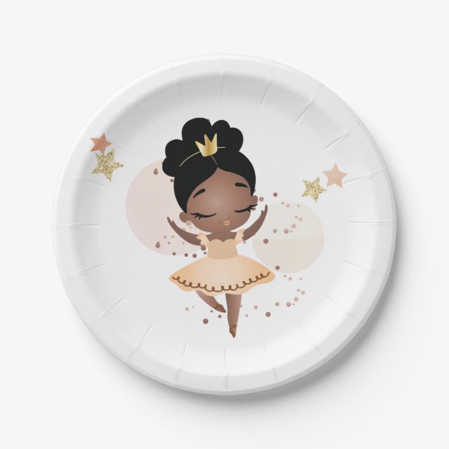 Assiettes En Carton Princesse Ballerina avec Tiara Anniversaire (Devant)