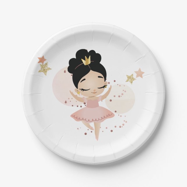 Assiettes En Carton Princesse Ballerina avec Tiara Anniversaire (Devant)