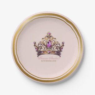 Assiettes En Carton Princesse Couronne d'or rose 1er anniversaire