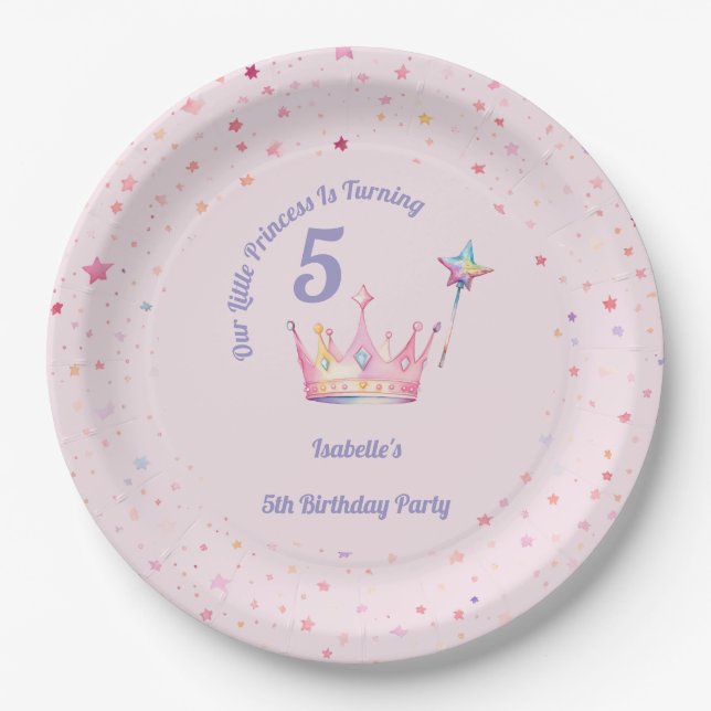 Assiettes En Carton Princesse Crown Pastel Pink Petite fille Anniversa (Devant)